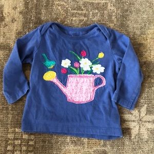 Boden 6-12m blue shirt with flower appliqué